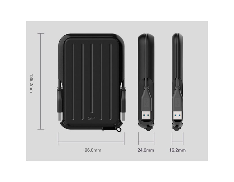 Silicon Power ARMOR A66 1TB vanjski HDD disk 2.5" USB 3.2 Gen1, MIL-STD 810H, shockproof, IPX4, crni
