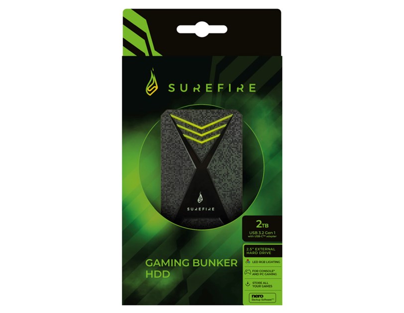 SureFire 2.5" Gaming Bunker 2TB vanjski HDD, USB 3.2 Gen 1, crni
