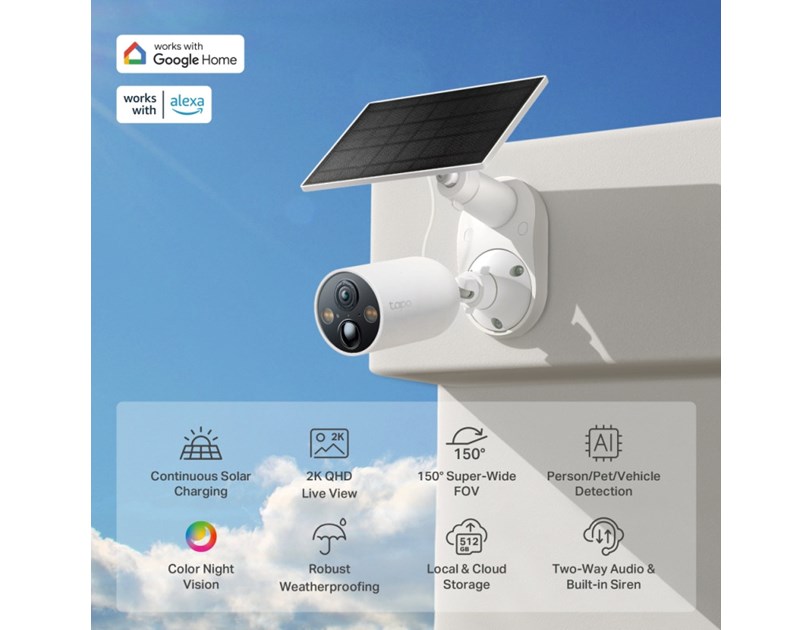 TP-Link Tapo C425 kamera + Tapo A201 Solar panel 2K QHD 4MP, H.264, Full-Color Night Vision, microSD, dvosmjerni audio, detekcija pokreta, vodootporna IP66, Wi-Fi, Tapo app