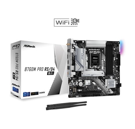 ASRock MB B760 PRO RS/D4 WiFi, S.1700, DDR4/5333MHz(OC), PCIe 4.0, 2.5 G-LAN, WiFi/BT 5.3,  DP/HDMI, mATX
