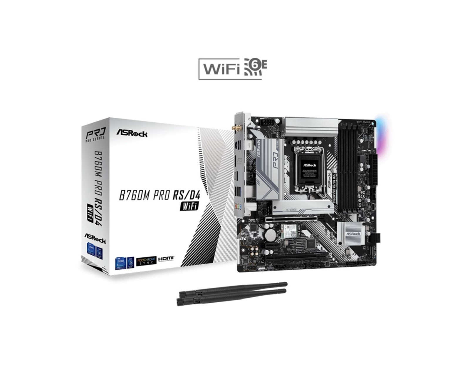 ASRock MB B760 PRO RS/D4 WiFi, S.1700, DDR4/5333MHz(OC), PCIe 4.0, 2.5 G-LAN, WiFi/BT 5.3, DP/HDMI, mATX