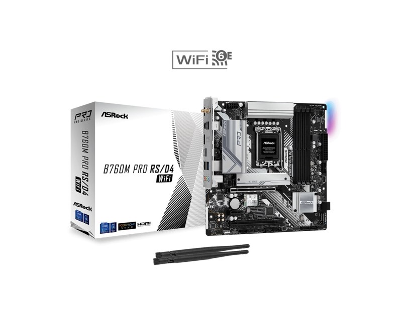 ASRock MB B760 PRO RS/D4 WiFi, S.1700, DDR4/5333MHz(OC), PCIe 4.0, 2.5 G-LAN, WiFi/BT 5.3,  DP/HDMI, mATX