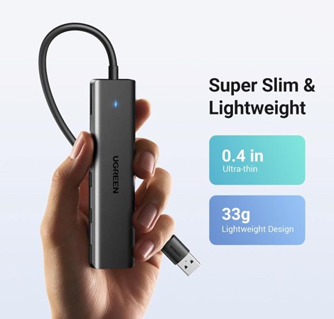 UGREEN 4-portni USB-A HUB 4xUSB-A 3.0, sivi