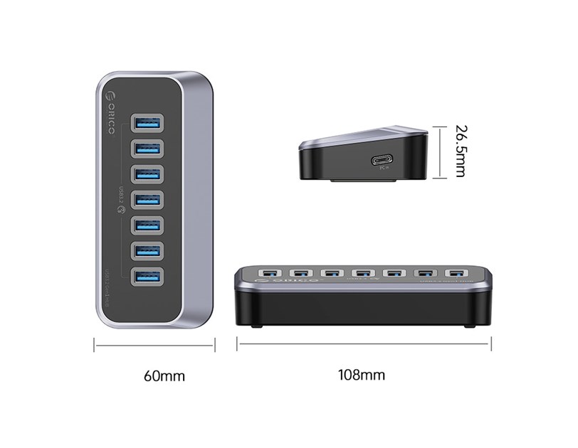 Orico 7-portni USB-A 3.2 HUB 7xUSB-A 3.2, crni (ORICO-M3U3-7A-05-BK-BP)