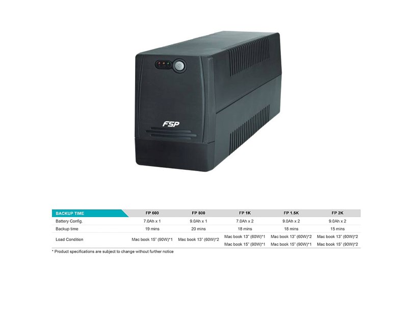 Fortron Source UPS FP 1000VA/600W, Line-interactive, 4×Schuko, 2×7Ah