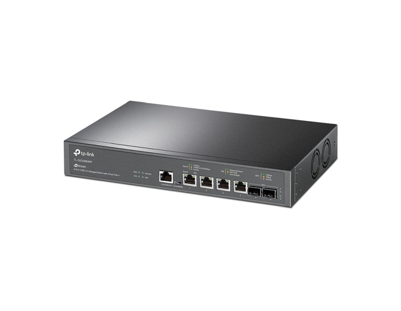 TP-Link 6-Port Omada JetStream Managed preklopnik (Switch) 10GE L2+, 4×10GB RJ45 portEs, 4xPoe++, 2×10G SFP+, 1× RJ45 Console Port, 1× Micro-USB Console Port, metalno kućište