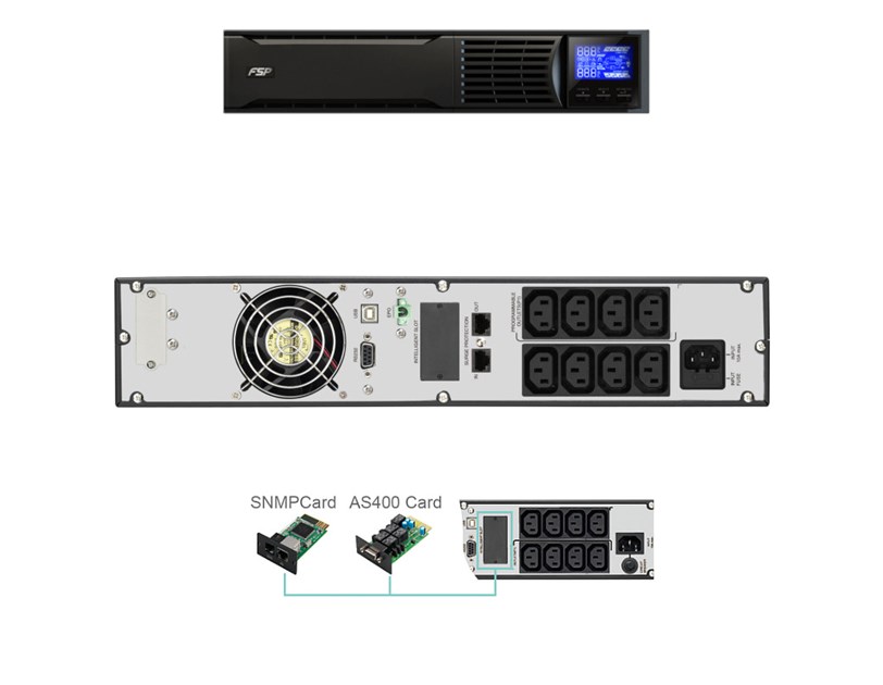 Fortron Source UPS Eufo Tower/Rack 2000VA/1800W, Line-interactive, USB, RS-232, EPO, 8×IEC, RJ11/RJ45, 4×9Ah, LCD