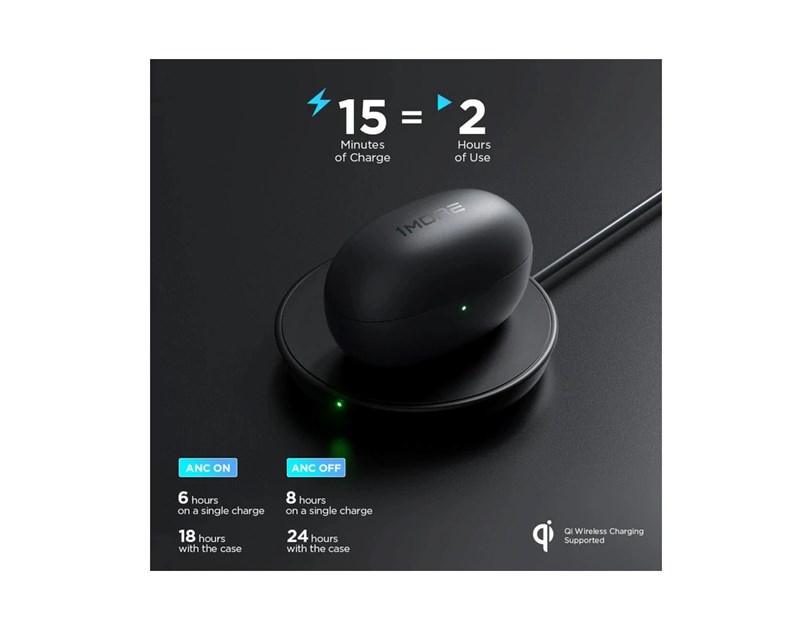 1MORE ColorBuds 2 TWS In-Ear bežične slušalice s mikrofonom, BT5.2, ANC, cVc 8.0, aptX, IPX5, Sound ID App, 24h, crne