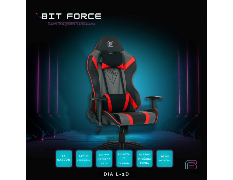 Bit Force Dia L-2D igraća stolica crno/sivo/crvena