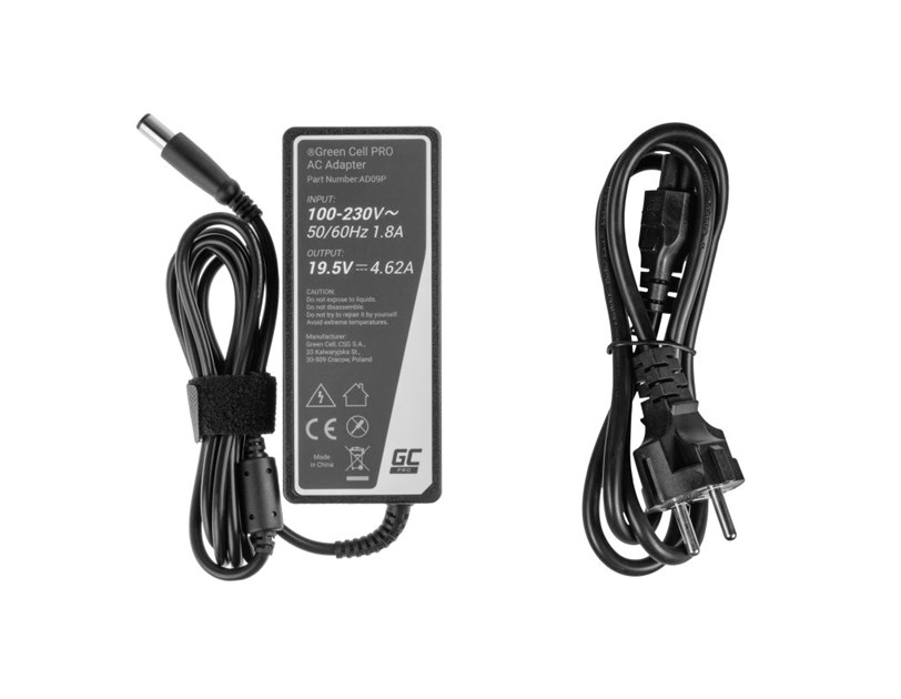 Green Cell (AD09P) Dell AC adapter 90W, 19.5V/4.62A, 7.4mm-5.0mm