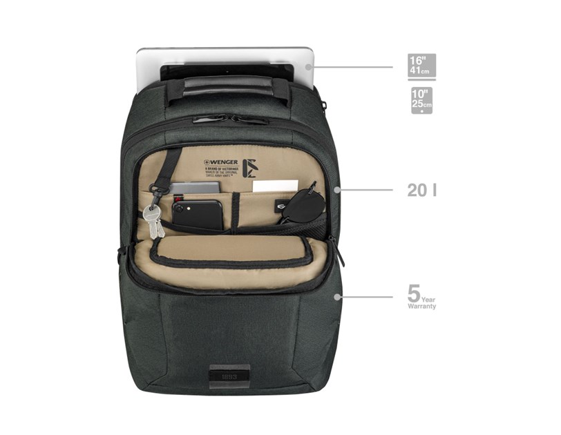 Wenger MX ECO Professional ruksak za 16"  prijenosnik s pretincom za 10" tablet, 20L, ugljeno siva