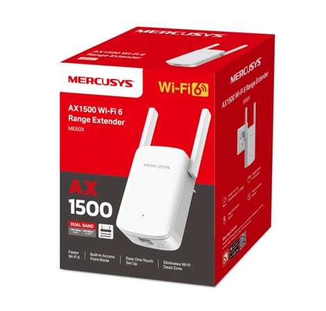 Mercusys AX1500 bežični pojačivač dometa (Range Extender) 300Mbps/1201Mbps (2.4GHz/5GHz), IEEE 802.11a/n/ac/ax, 1xGigabit RJ45 Port, 2×vanjska antena fiksna, WPS tipka