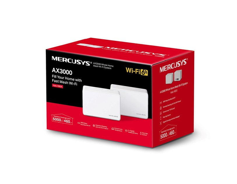 Mercusys Halo H80X(2-Pack) AX3000 Whole Home Mesh WiFi 6, Dual-Band 574Mbps/2402Mbps (2.4GHz/5GHz), 802.11ax/n/b/g 2.4 GHz - 802.11ax/ac/n/a 5 GHz, 3×G-LAN, Mercusys app