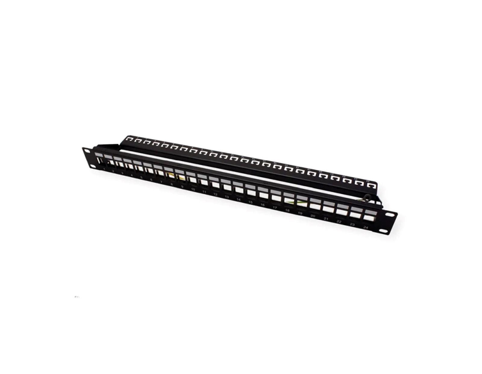 Roline 24-portni Patch Panel (prazni) 19" Keystone STP Cat.5/6/6a/Class E, crni