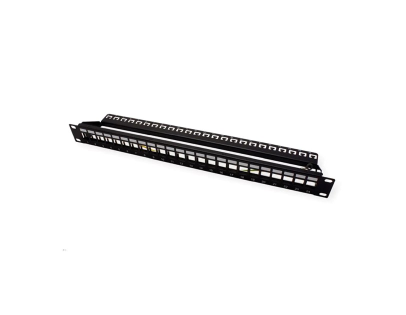 Roline 24-portni Patch Panel (prazni) 19" Keystone STP Cat.5/6/6a/Class E, crni