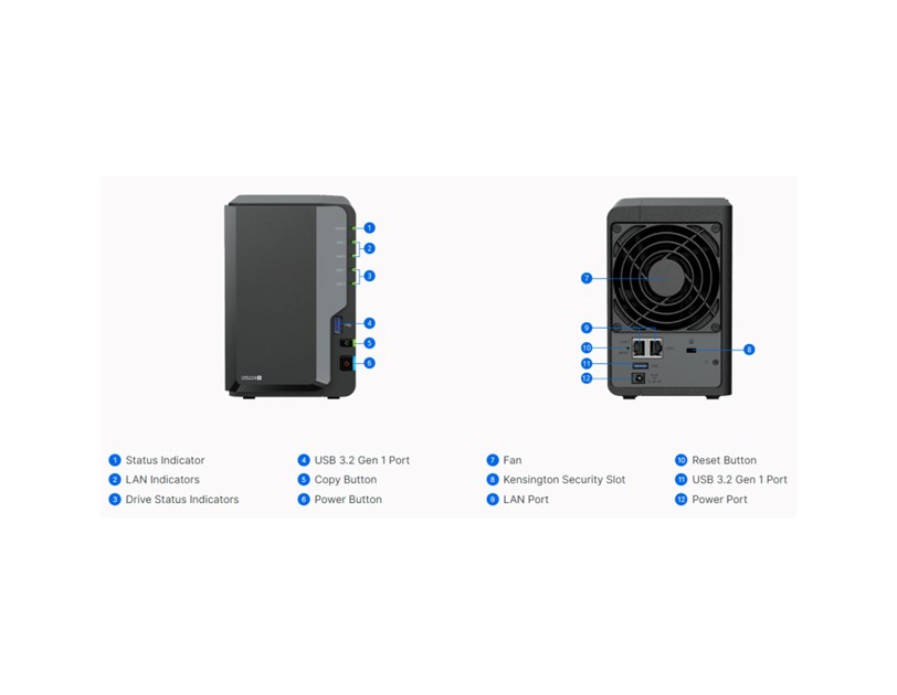 Synology DS224+ DiskStation 2-bay All-in-1 NAS server, 2.5"/3.5" HDD/SSD podrška, Hot Swappable HDD, Wake on LAN/WAN, 2GB, 2×1GbE