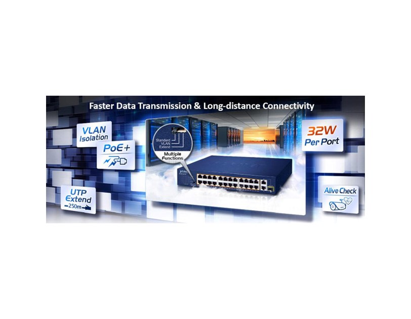 PLANET PoE preklopnik (Switch) 24-port 10/100Mbps + 2-porta 10/100/1000T + 1-port djeljivi 1000X SFP, rackmount kit