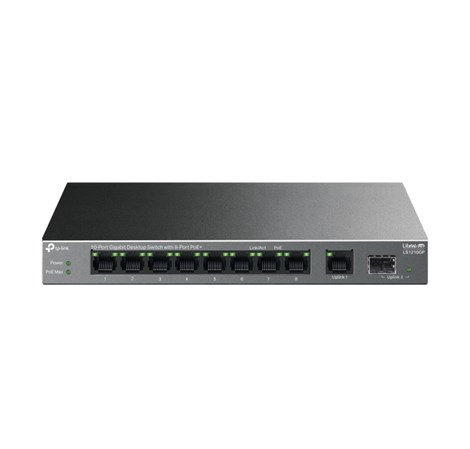 TP-Link 9-port LS1210GP desktop preklopnik, 61W PoE, 9×10/100/1000 Mbps RJ45 ports (1-8 port PoE+) 1× Gigabit SFP Port, do 250m PoE prijenos, Plug&play, metalno kućište
