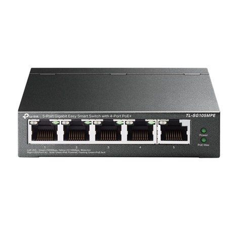 TP-Link 5-port Gigabit Easy Smart preklopnik (Switch), 5x10/100/1000 RJ45 - 4x PoE+, fanless, metalno kučište