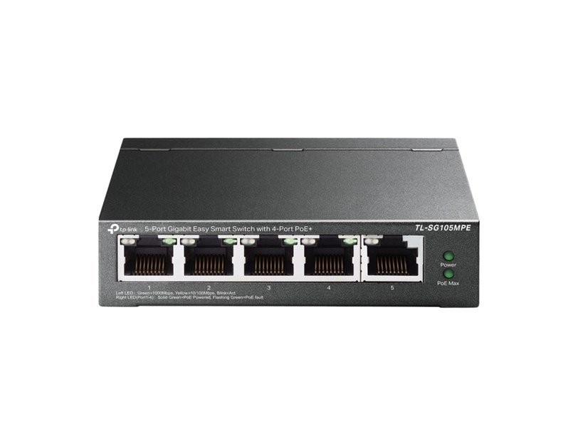TP-Link 5-port Gigabit Easy Smart preklopnik (Switch), 5x10/100/1000 RJ45 - 4x PoE+, fanless, metalno kučište