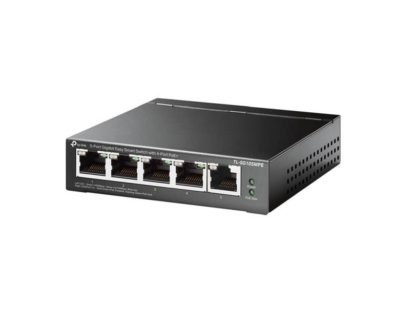 TP-Link 5-port Gigabit Easy Smart preklopnik (Switch), 5x10/100/1000 RJ45 - 4x PoE+, fanless, metalno kučište