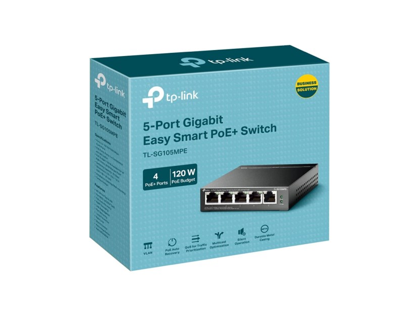 TP-Link 5-port Gigabit Easy Smart preklopnik (Switch), 5x10/100/1000 RJ45 - 4x PoE+, fanless, metalno kučište