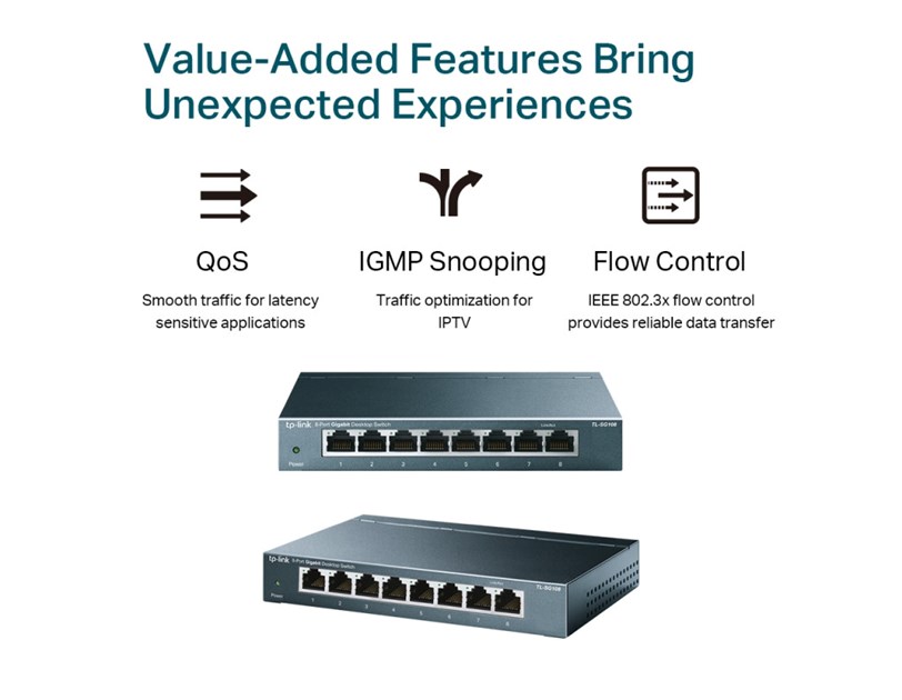 TP-Link 8-port Gigabit Desktop preklopnik (Switch), 8×10/100/1000M RJ45 ports, metalno kućište