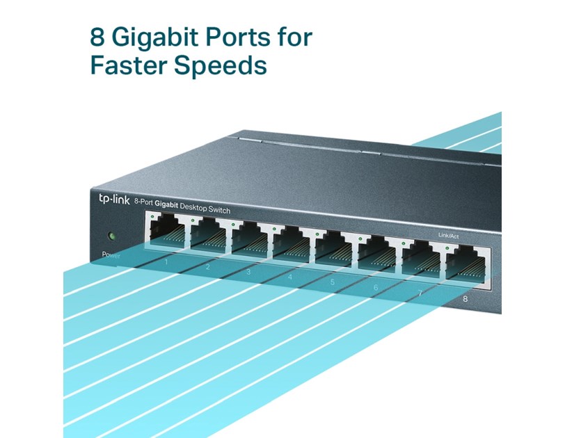 TP-Link 8-port Gigabit Desktop preklopnik (Switch), 8×10/100/1000M RJ45 ports, metalno kućište