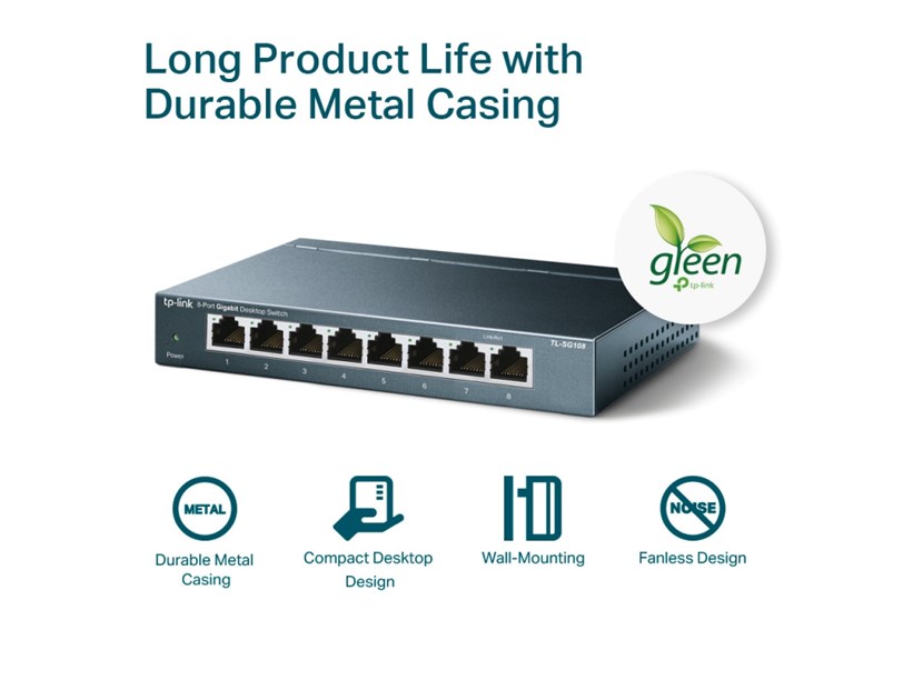 TP-Link 8-port Gigabit Desktop preklopnik (Switch), 8×10/100/1000M RJ45 ports, metalno kućište