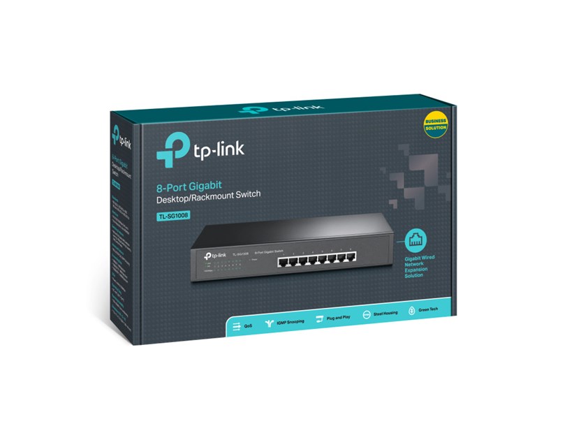 TP-Link 8-port Gigabit preklopnik (Switch), 8×10/100/1000M RJ45 ports, 1U 19", Rack mount, metalno kućište