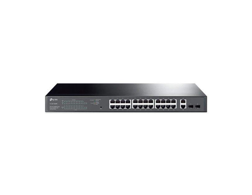 TP-Link Omada JetStream 28-port Gigabit Easy Smart preklopnik (Switch), 24x 10/100/1000 Mbps RJ45 PoE+ port,2x SFP fiber uperlink port, Rack-mount, 250 w PoE+ budget