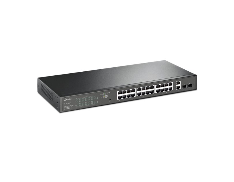 TP-Link Omada JetStream 28-port Gigabit Easy Smart preklopnik (Switch), 24x 10/100/1000 Mbps RJ45 PoE+ port,2x SFP fiber uperlink port, Rack-mount, 250 w PoE+ budget