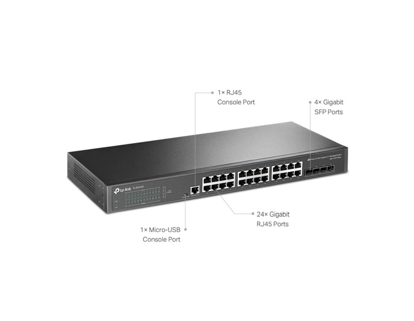 TP-Link Omada JetStream 24-port Gigabit Smart preklopnik (Switch), 24×10/100/1000M RJ45 ports, 4×Gigabit SFP, 1U 19" rack mount