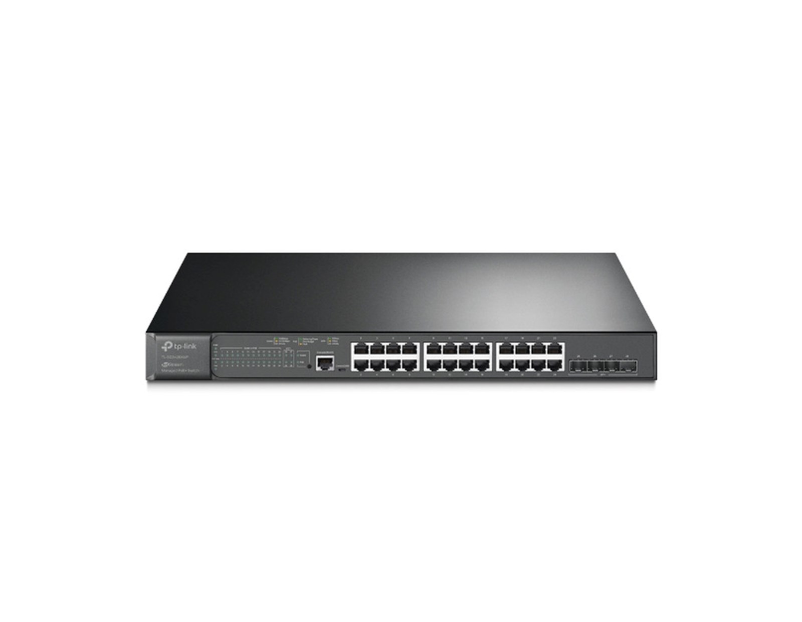 TP-Link Omada JetStream 28-port Gigabit L2+ Smart PoE+ preklopnik (Switch), 24×G-LAN, 4×10G SFP+, RJ45/microUSB console, 19" rack-mount (384W)