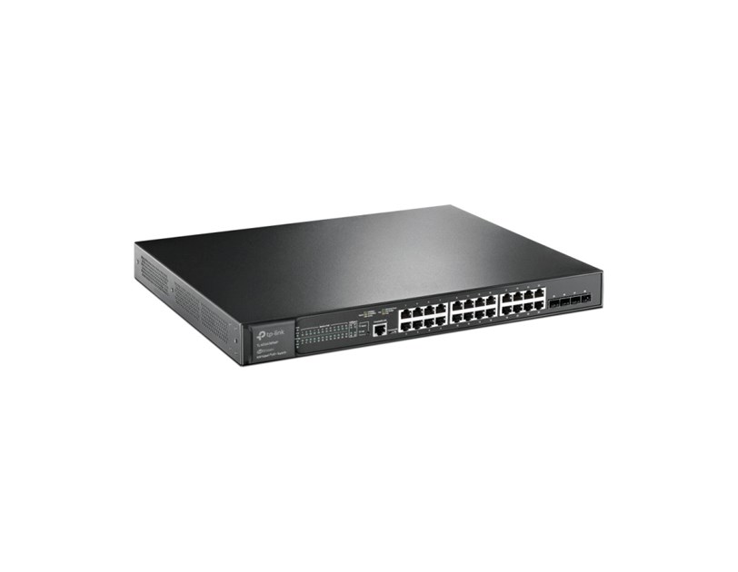 TP-Link Omada JetStream 28-port Gigabit L2+ Smart PoE+ preklopnik (Switch), 24×G-LAN, 4×10G SFP+, RJ45/microUSB console, 19" rack-mount (384W)