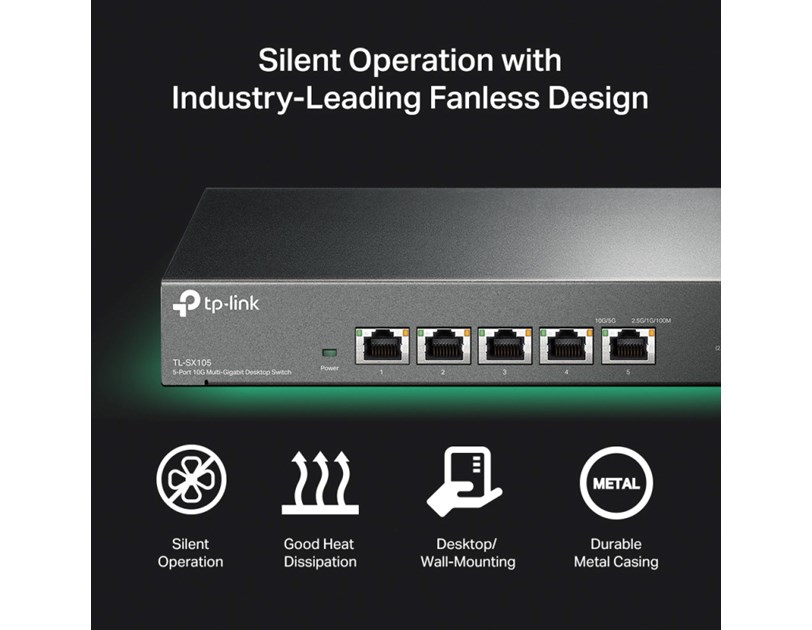 TP-Link 5-Port Multi-gigabit 10G preklopnik (Switch), 5×10G, desktop kućište