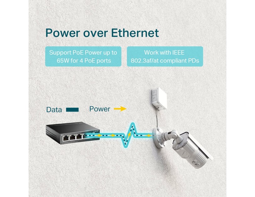 TP-Link 5-port Gigabit PoE preklopnik (Switch), 5×10/100/1000M RJ45 ports, 4×PoE ports, metalno kućište (56W)