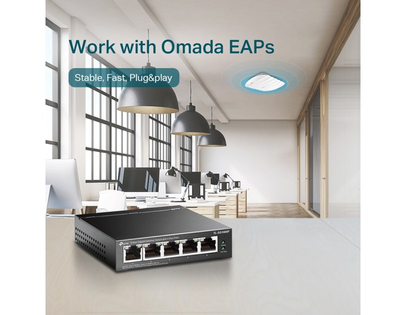 TP-Link 5-port Gigabit PoE preklopnik (Switch), 5×10/100/1000M RJ45 ports, 4×PoE ports, metalno kućište (56W)