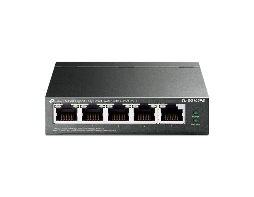 TP-Link 5-port Gigabit PoE Easy Smart preklopnik (Switch), 5×10/100/1000M RJ45, 4×PoE+, metalno kućište, 13" (65W)