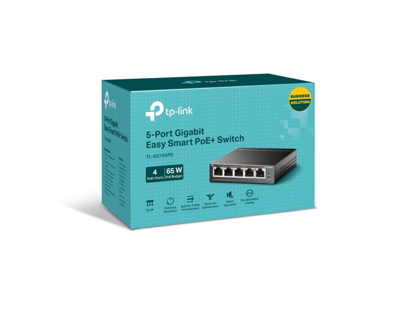 TP-Link 5-port Gigabit PoE Easy Smart preklopnik (Switch), 5×10/100/1000M RJ45, 4×PoE+, metalno kućište, 13" (65W)