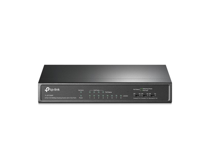 TP-Link 8-port Desktop preklopnik (Switch), 8×10/100M RJ45 ports + 4 PoE ports, metalno kućište (57W)