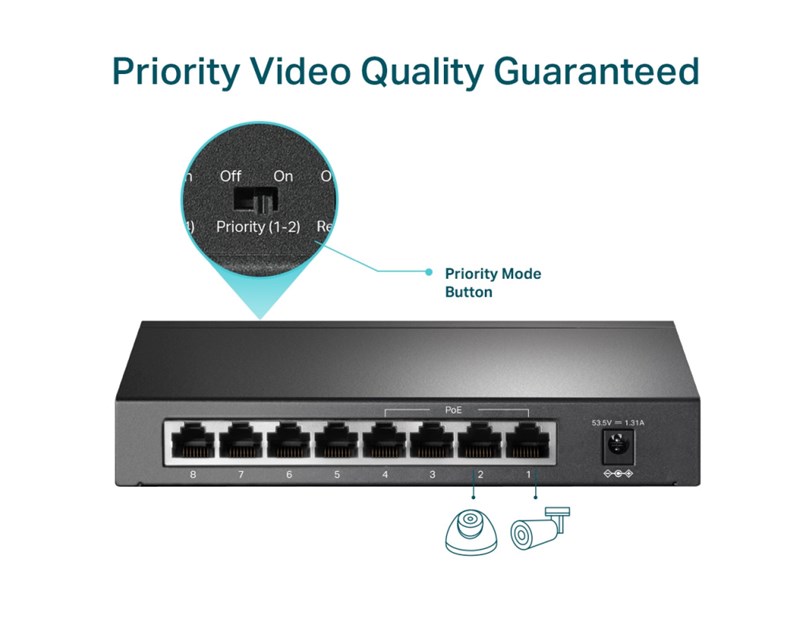 TP-Link 8-port Desktop preklopnik (Switch), 8×10/100M RJ45 ports + 4 PoE ports, metalno kućište (57W)