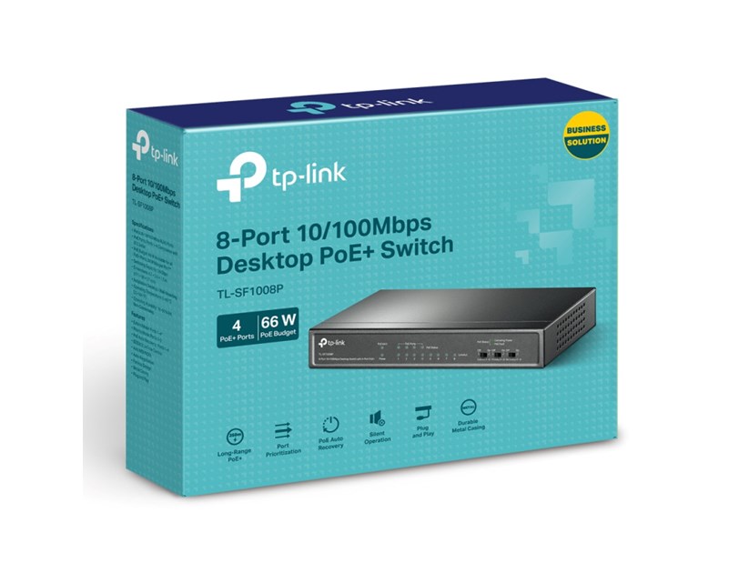 TP-Link 8-port Desktop preklopnik (Switch), 8×10/100M RJ45 ports + 4 PoE ports, metalno kućište (57W)