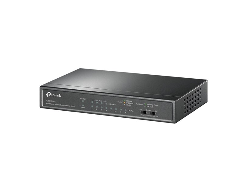 TP-Link 8-port Gigabit PoE preklopnik (Switch), 8×10/100/1000M RJ45 ports, 4×PoE ports, metalno kućište (53W)
