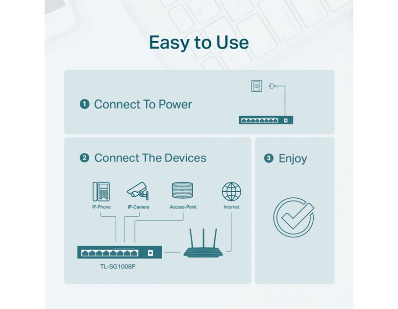 TP-Link 8-port Gigabit PoE preklopnik (Switch), 8×10/100/1000M RJ45 ports, 4×PoE ports, metalno kućište (53W)