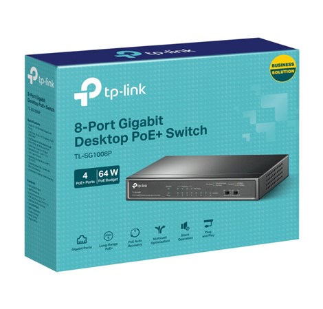 TP-Link 8-port Gigabit PoE preklopnik (Switch), 8×10/100/1000M RJ45 ports, 4×PoE ports, metalno kućište (53W)