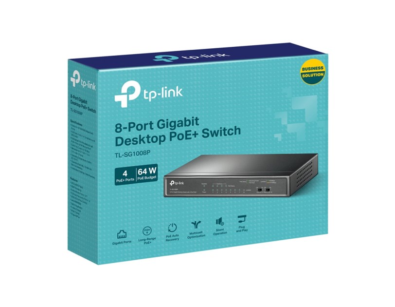 TP-Link 8-port Gigabit PoE preklopnik (Switch), 8×10/100/1000M RJ45 ports, 4×PoE ports, metalno kućište (53W)