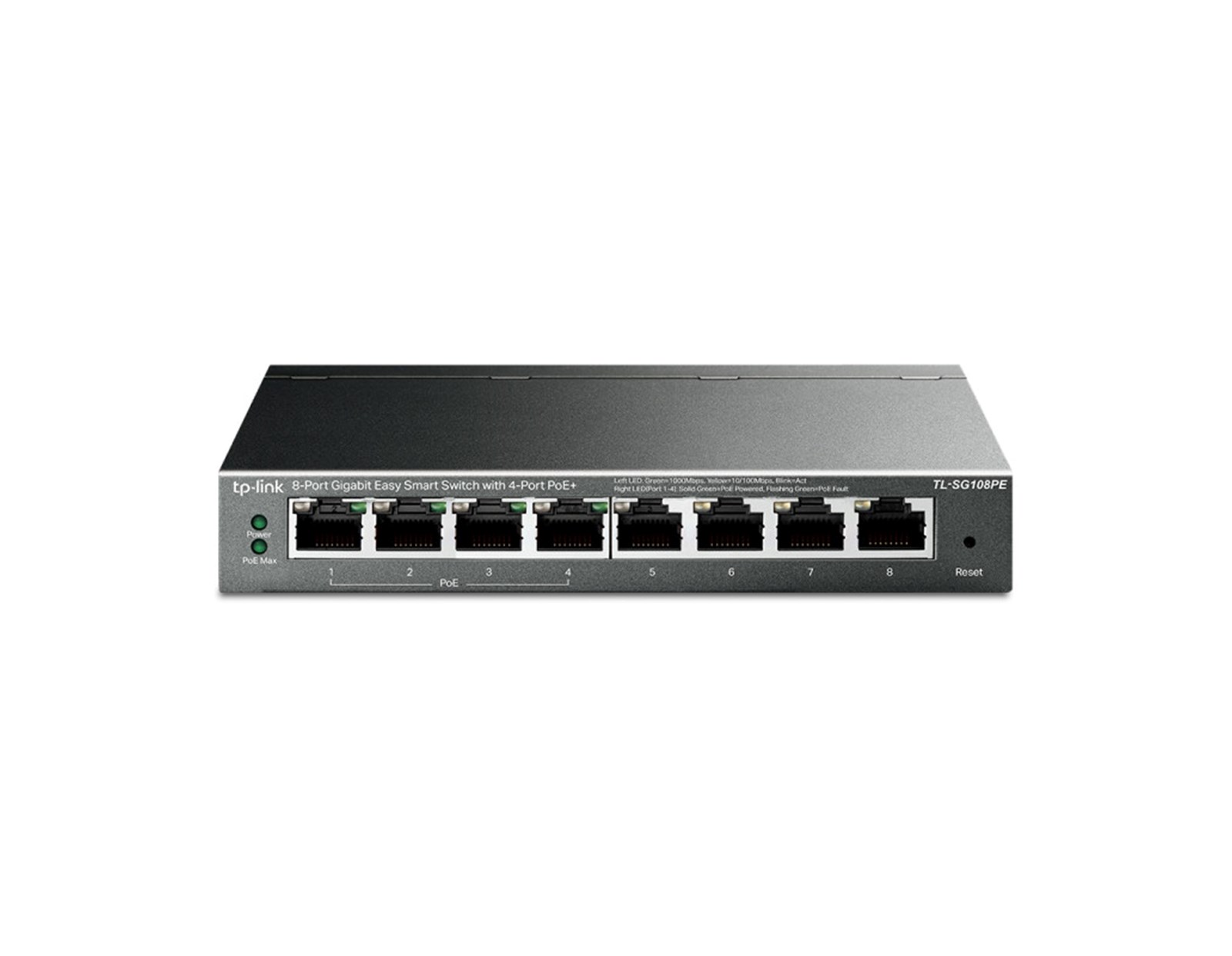 TP-Link 8-port Gigabit PoE Easy Smart preklopnik (Switch), 8×10/100/1000M RJ45, 4×PoE+, metalno kućište, 13" (64W)