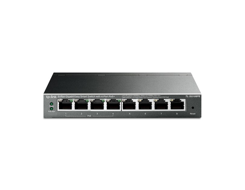 TP-Link 8-port Gigabit PoE Easy Smart preklopnik (Switch), 8×10/100/1000M RJ45, 4×PoE+, metalno kućište, 13" (64W)