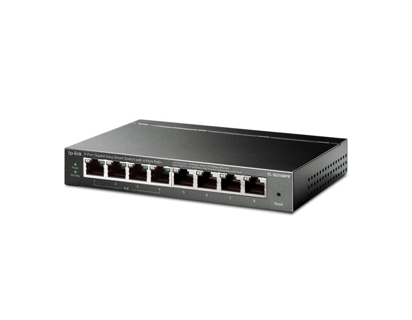 TP-Link 8-port Gigabit PoE Easy Smart preklopnik (Switch), 8×10/100/1000M RJ45, 4×PoE+, metalno kućište, 13" (64W)
